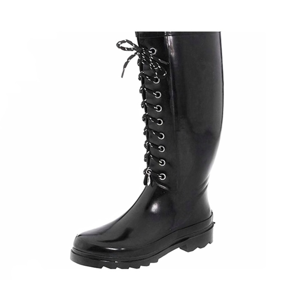 Patent Combat Style Tall Rain Boots
